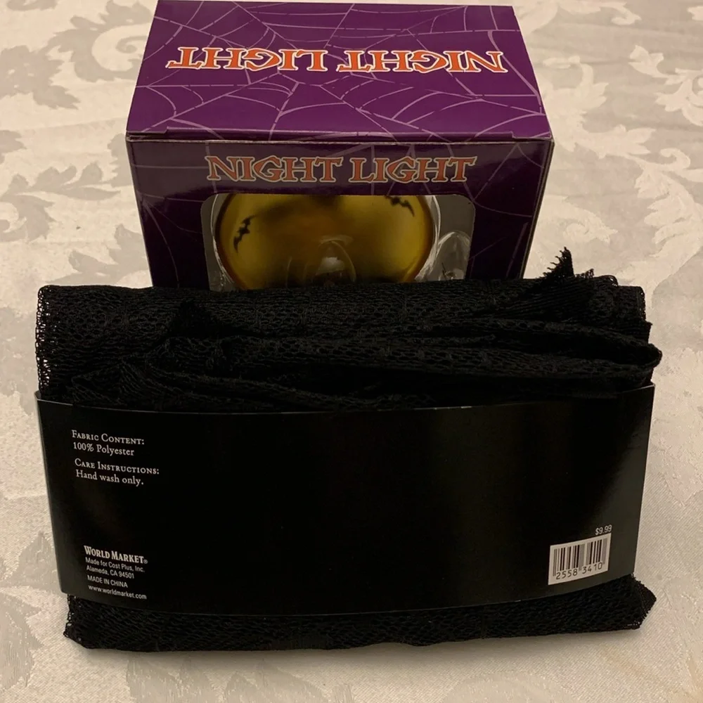 Spider Black Tablecloth or Scarf, 60” Square, Nightlight New in Box